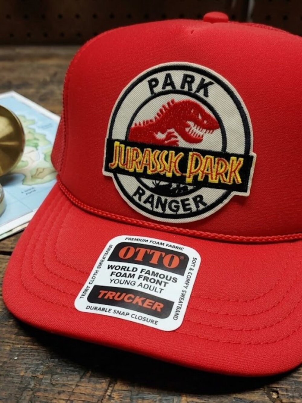Jurassic Park Ranger Patch Red OTTO Foam Rope Snapback Hat Youth Small New 90s